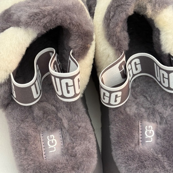 UGG DISCO WEDGE STRIPED SHEARLING SLIPPER SANDALS SIZE 10 SHOES EUC COZY PLUSH - Picture 4 of 4